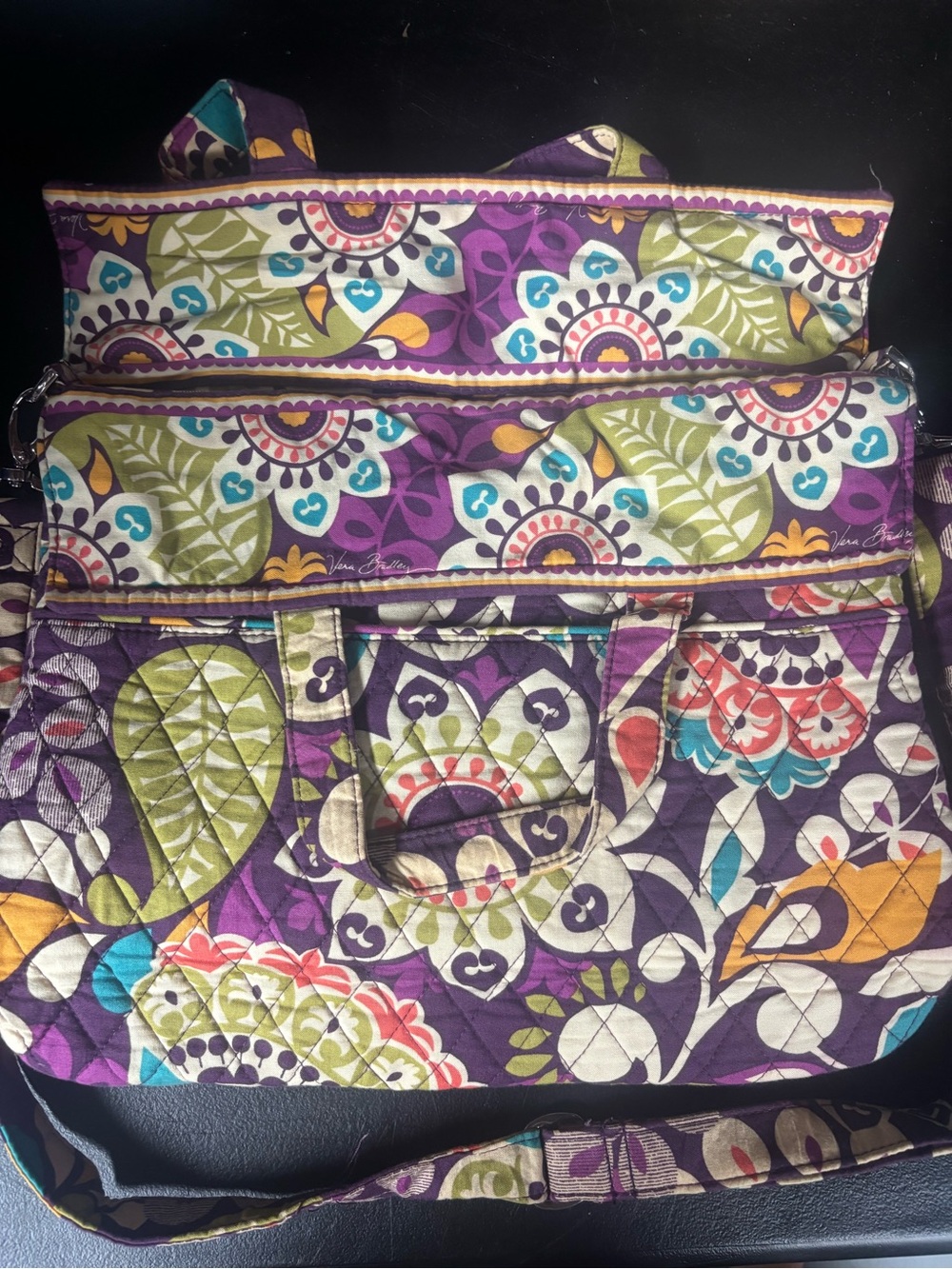 Vera Bradley Purple Floral Quilted Laptop Bag with Multicolor Accents